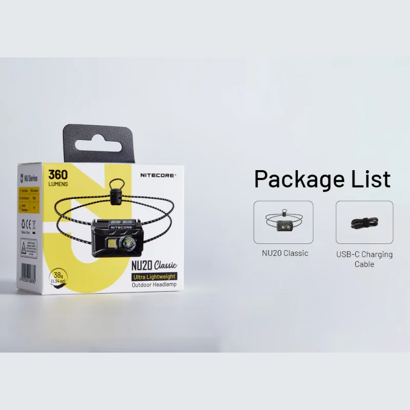 NITECORE NU20 Classic 360 lúmenes linterna frontal ultraligera impermeable USB-C recargable incorporada 500mAh batería