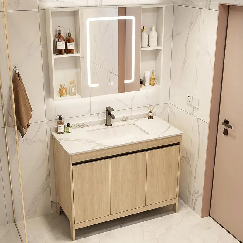 Bathroom CabinetCustomized Floor-Standing Bathroom Vanity Cabinet Featuring A Ceramic Basin And Smart Mirror Cabinet