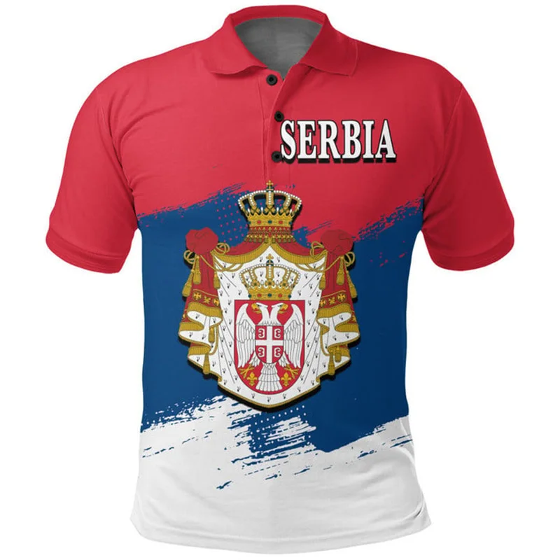 Fashion Serbia Flag 3d Printed Polo Shirt Men Summer Casual Short Sleeved Sports Tees Lapel Oversized Shirts Street Tops T-shirt