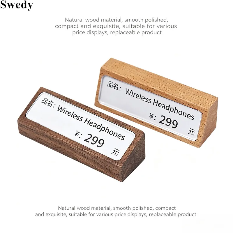 6 Pieces 68x18mm Wood Price Label Paper Holder Ticket Holder Acrylic Label Sign Holder Display Stand