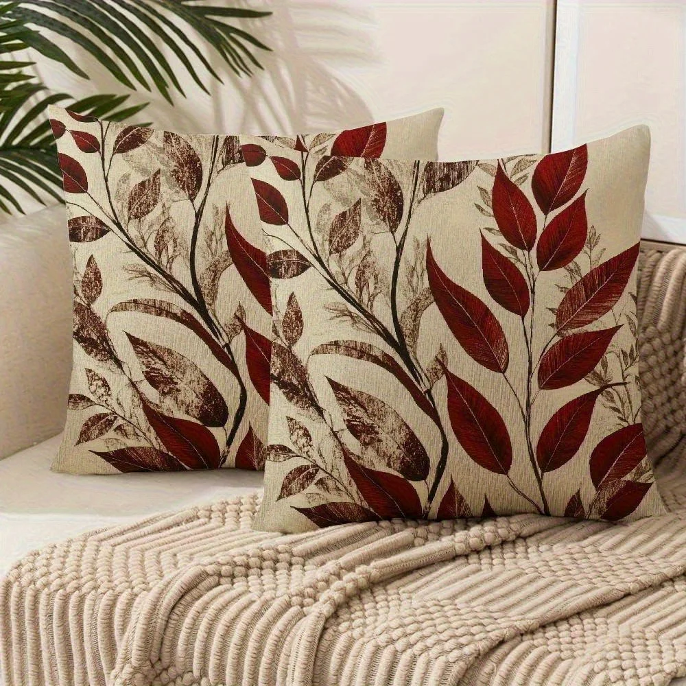 

Stylish Leaf Printed Throw Pillowcover Home Decor Soft Polyester Pillowcase Botanical Tropical Wrinkle Fade Resistant Durable