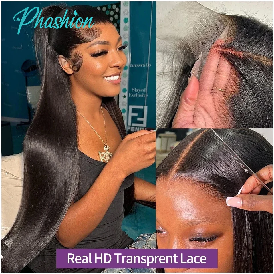 Phashion 26 28 inch13x6 laço frontal reto pré arrancado suíço hd transparente frente completa apenas natural preto 100% cabelo humano