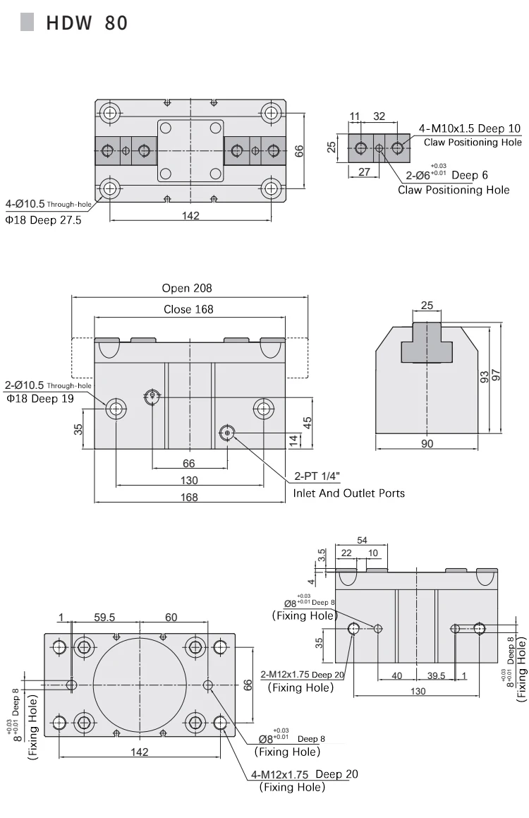 Luftgreifer HDW HDW20 HDW25 HDW32 HDW40 HDW50 HDW63 HDW100 Starker Paralleler Mechanischer Greifer Finger-Luft-Pneumatikzylinder – Detail 14