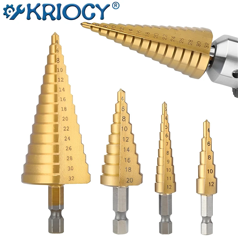 4-12mm 4-12mm 4-20mm HSS Straight Groove Step Drill Bit Set Titanium Coated Wood Metal Hole Cutter Core Drill Bit Set