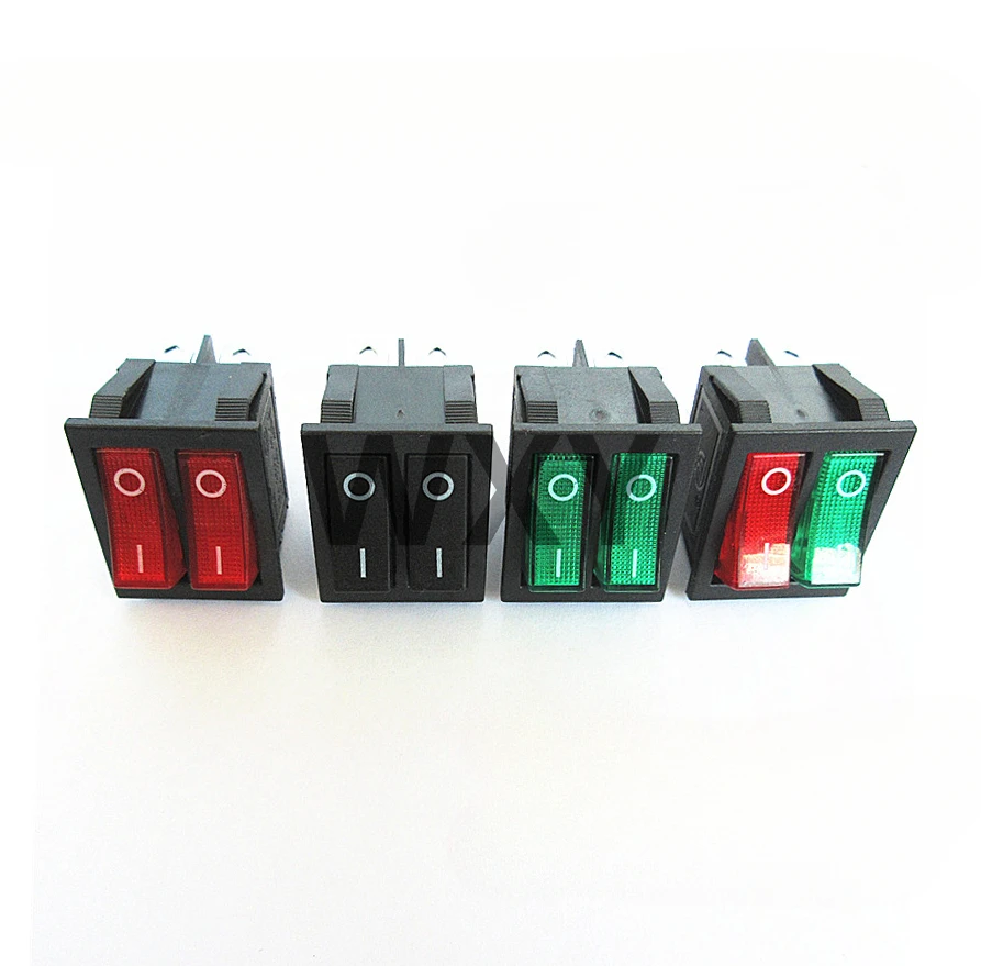 

2Pcs KCD2 Double Boat Rocker Switch 6 Pin On-Off With Green Red Light 20A 125VAC/ 16A 250V Black no light switch