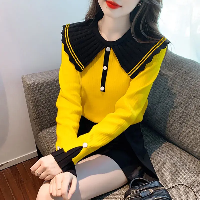 

Peter Pan Collar Sweater Women Loose Casual Knitted Round Neck Pullover 2024 New High Quality Autumn and Winter T51