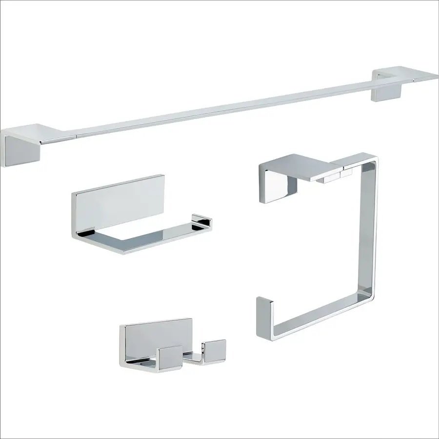 

Vero 4Piece Bath Hardware Set with 24 in. Towel Bar, Toilet Paper Holder, Towel Ring, Towel Hook in Polished Chrome