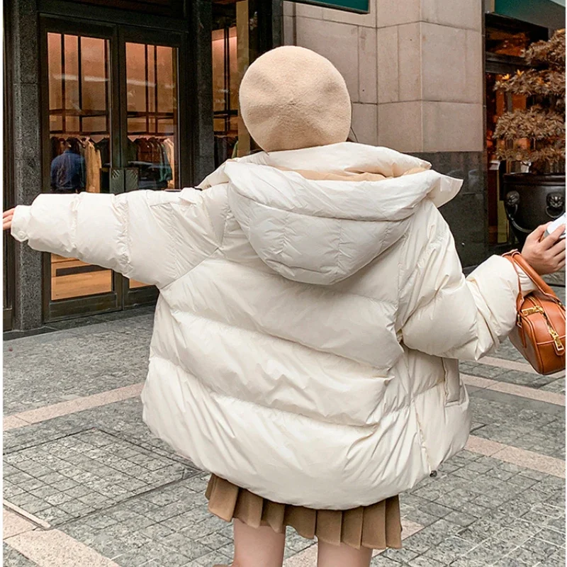 2024 Sweet Contrast Color Stitching Women's Down Jacket Fashion Hooded Long-sleeved Winter Warm Coat Commuting All-match Parkas