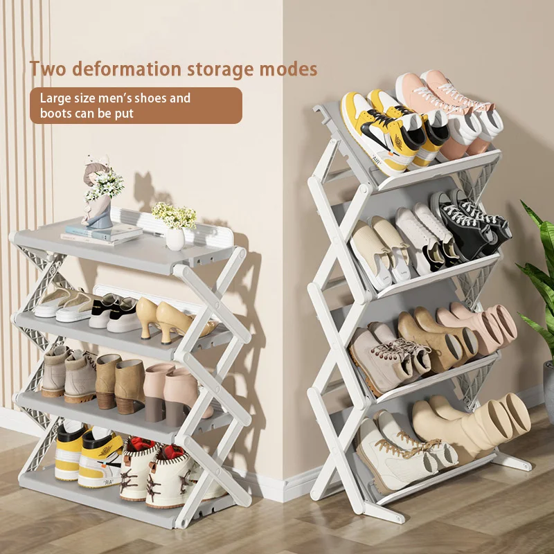 

Multi-Layer Folding Shoe Rack Space-Saving Simple Slipper Shelves Retractable Household Plastic Storage Shoe Cabinet