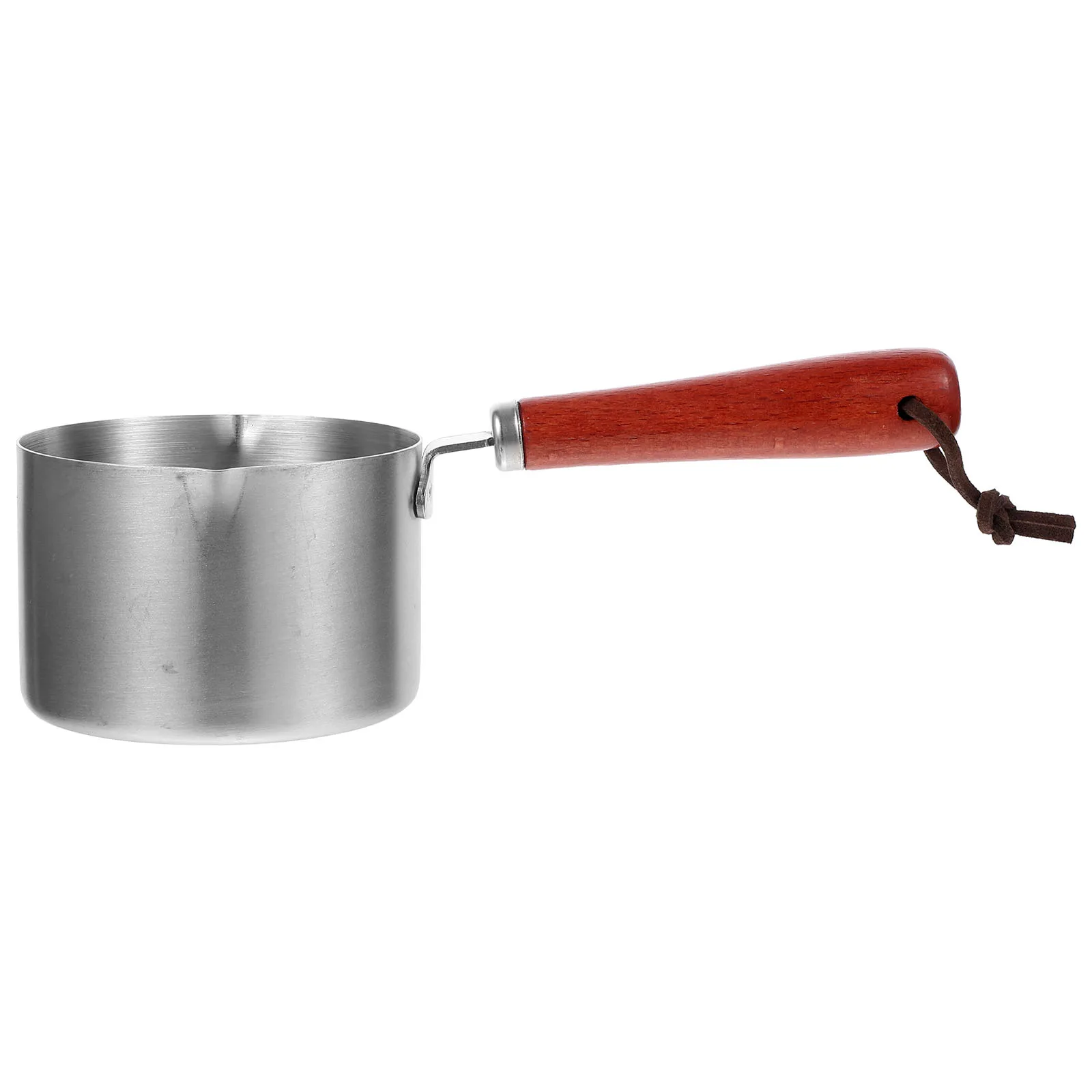 

1pc Stainless Steel Sauce Pot Dual Pour Spout Heat Resistant Wood Handle For Butter Oil Coffee Milk Melting Kitchen Cooking
