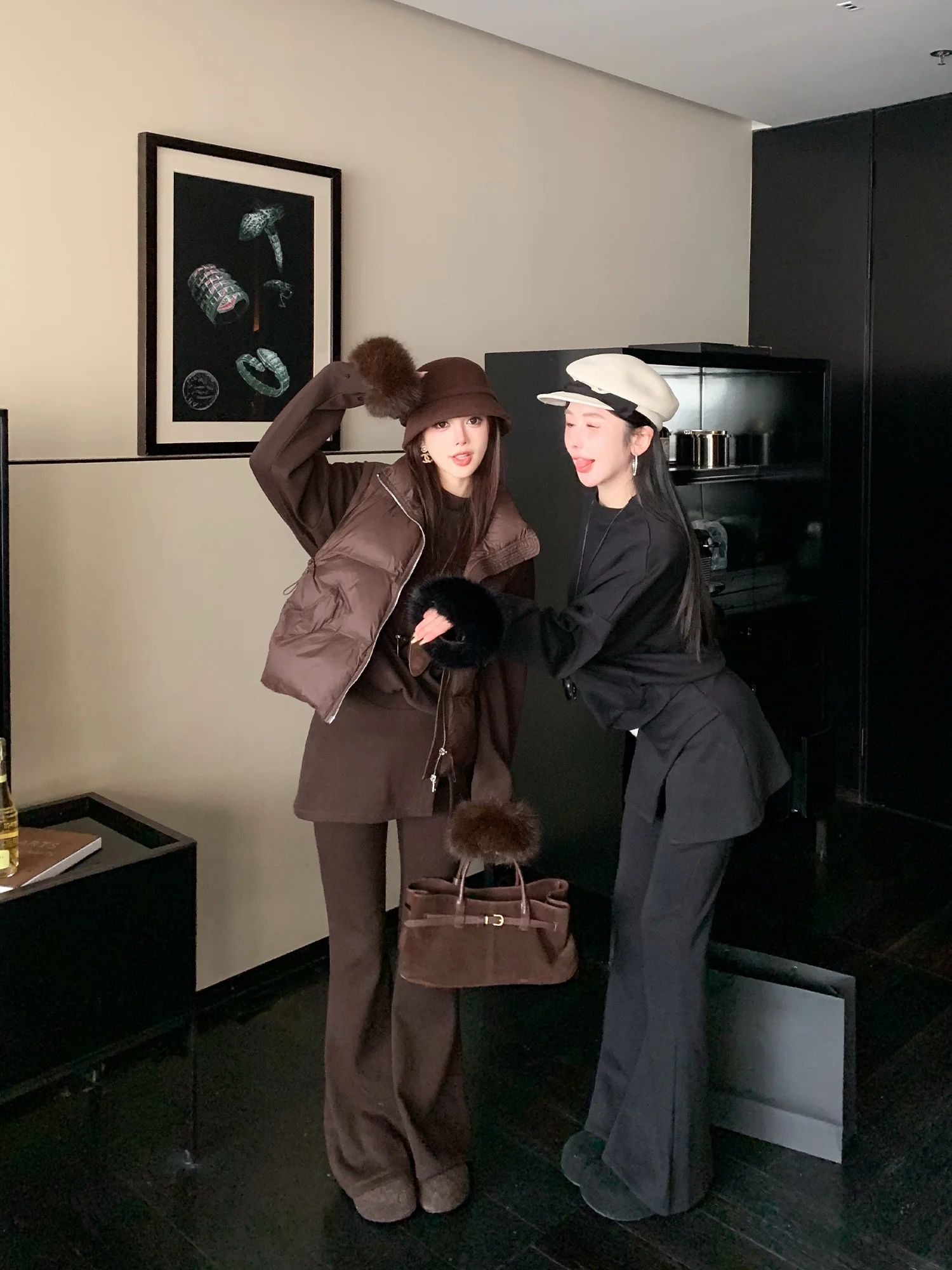 

Женский первый модный свитшот на подкладке и повседневные брюки, комплект женской одежды Ele Sle, зимняя коллекция