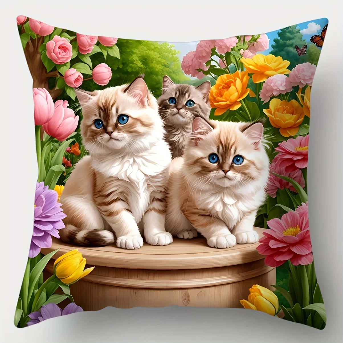 4Pcs Cute Cat & Floral Print Pillow Covers -Swing Cat Bucket Cat Wildflower Design Cushion Cases for Living Room Sofa Home Decor