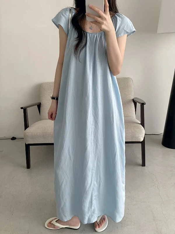 

Minimalist Korean Japanese Summer Long Dress Women's plus Size U-Neck Sleeveless Dress Breathable Comfortable A-Line Skirt