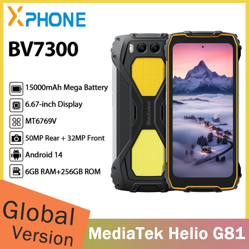 Blackview BV7300 Rugged Smartphone 6.67'' HD+IPS MT6769V 6GB+256GB 7680mAh 45W Fast Charge NFC Android 14 Mobile Phone Blackview