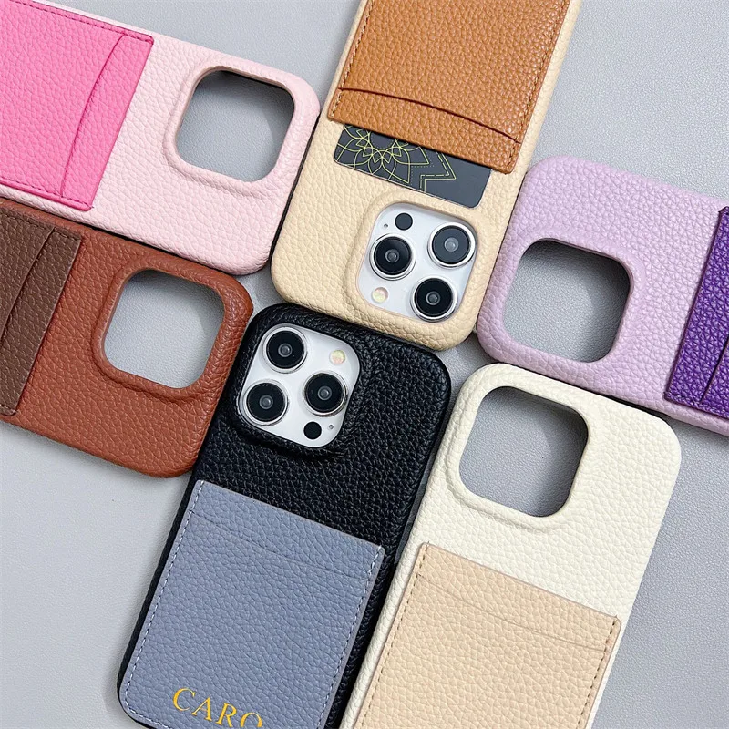 Personalizowane etui skórzane z imieniem na karty i portfel do iPhone'a 15 14 13 12 17 16Pro Max 16Plus, luksusowa, odporna na wstrząsy tylna obudowa — zdjęcie produktu 4