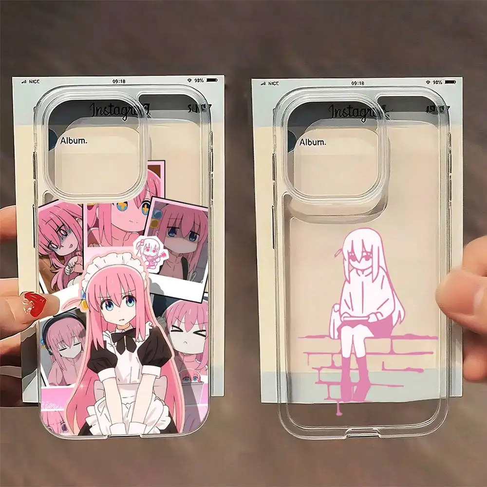 

B-Bocchi the Rock Hitori Goto Phone Case For iPhone 16,15,14,13,12,11 Pro,Max,Plus,X,XS,XR,SE,Mini Transparent Silicone Soft