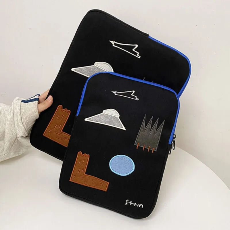 Ins sevimli siyah astar çanta Tablet kapak Ipad 11 Macbook Air Pro11/12/13/13.6 inç Dell Acer Asus kalınlaşmış yumuşak dizüstü kol çantası