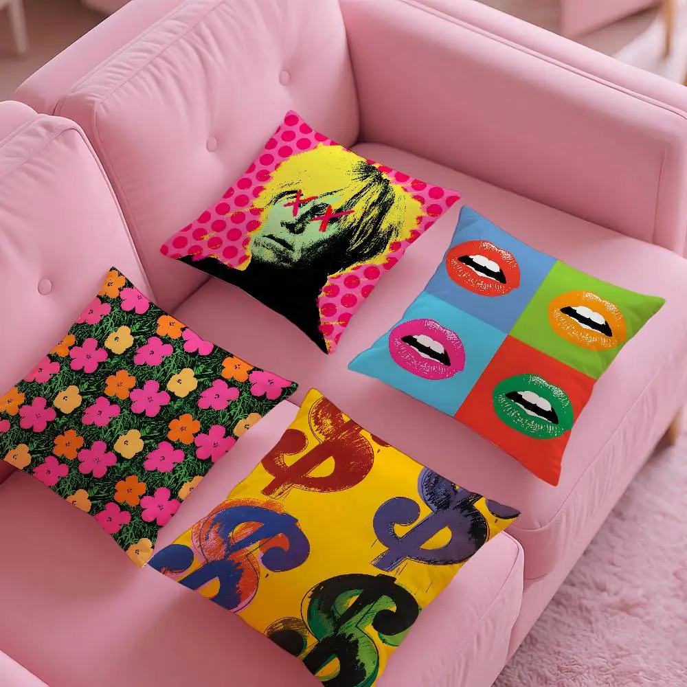 Pop Art Throw Pillow Cover Colorful Lips Dollar Sign Flower Print Cushion Case Modern Art Decor Pillowcase for Sofa Couch Living
