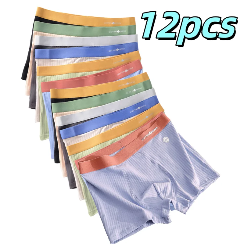 12Pcs Underwear Men\'s Boxer Shorts Sexy Panties Milk Fiber Boxers Man Underpants Male Shorts Homme U Convex Lingerie Plus Size