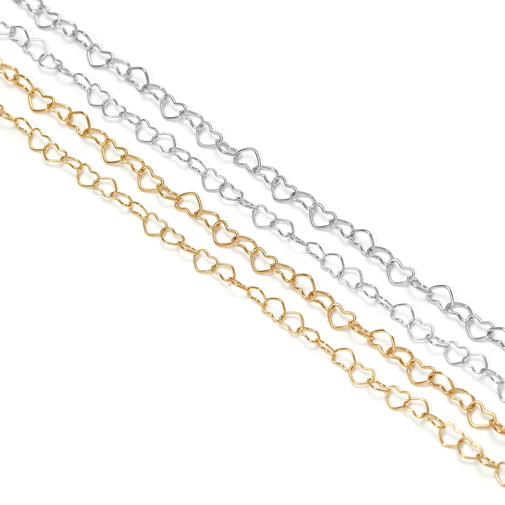2 Meters Stainless Steel Heart Shape Link Chains for DIY Women Jewelry Necklaces Making Bracelets Earrings Crafts Findings Bulk