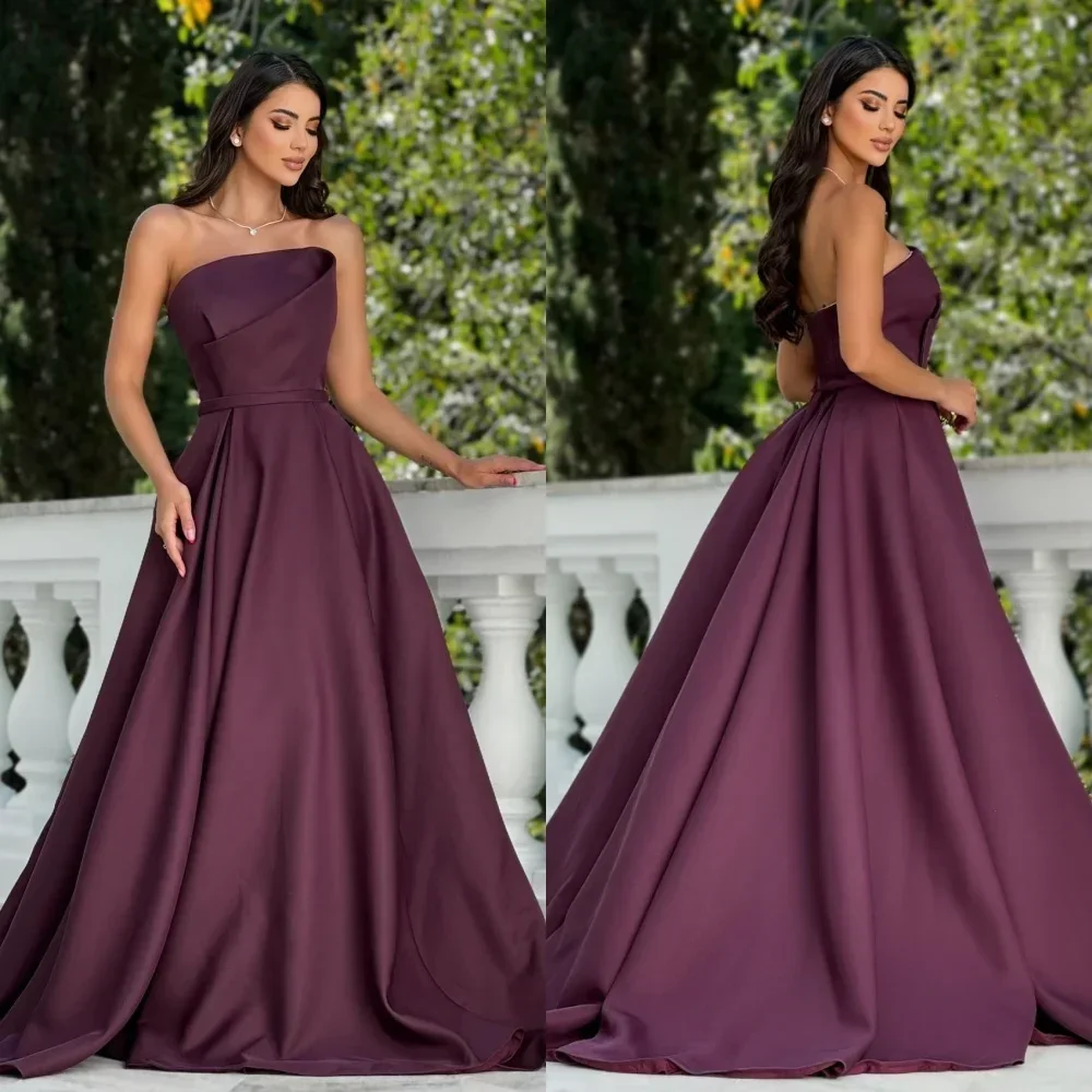 

Customized Sizes Available Jersey Pleat A-line Strapless Long Dresses Homecoming Dresses Classic Exquisite Modern Style Pastrol