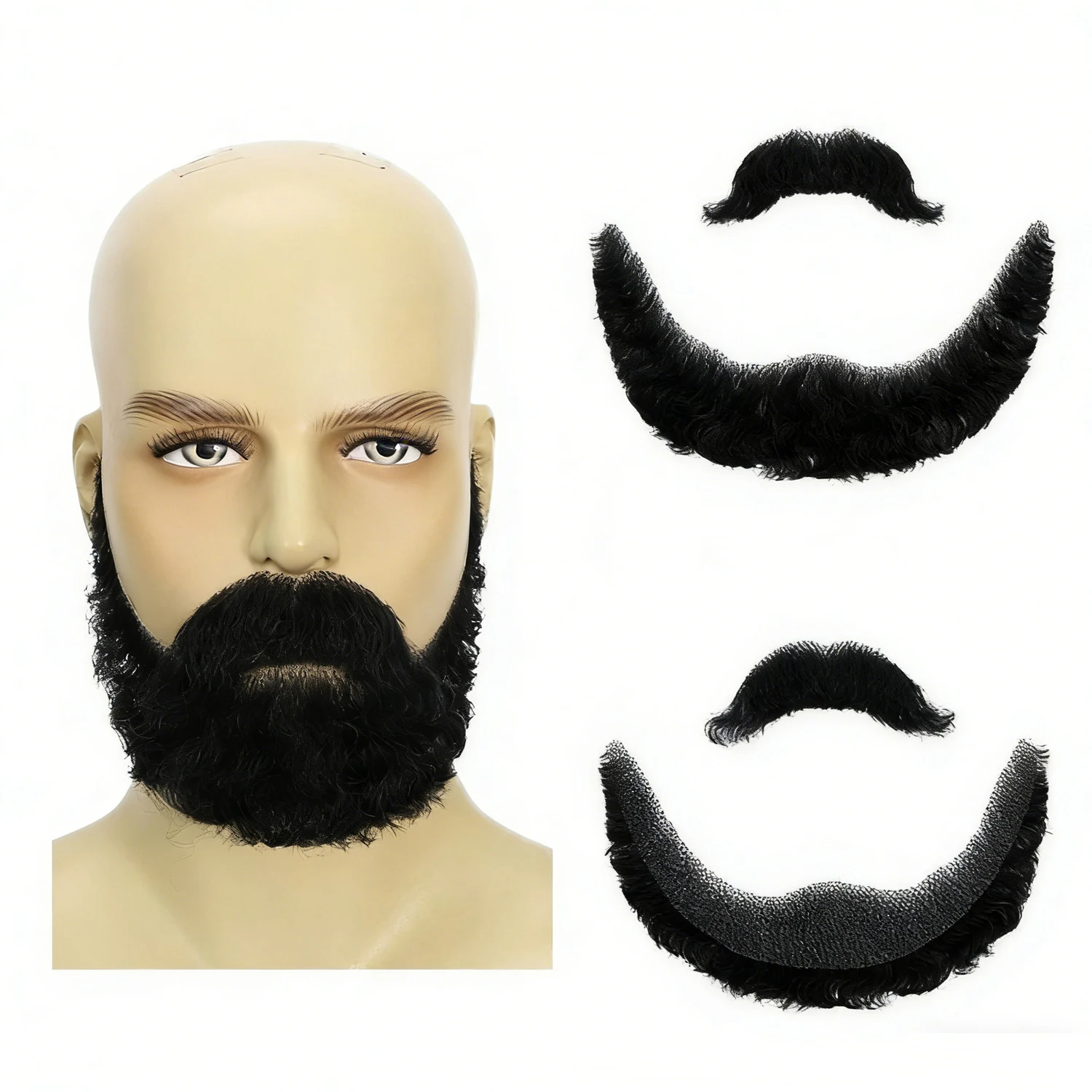 

Realistic Full Hand Tied Goatee Fake Beard 100% Human Hair Invisible Lace Mustache for Men Halloween Party Makeup Entertainment