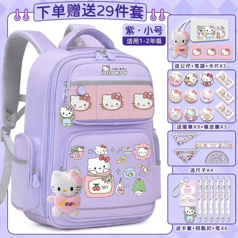 Sanrio tas punggung kartun imut, tas ransel bahu ganda, kapasitas besar, ringan, kasual, kartun, anti Noda, tas sekolah murid, Hello Kitty, baru