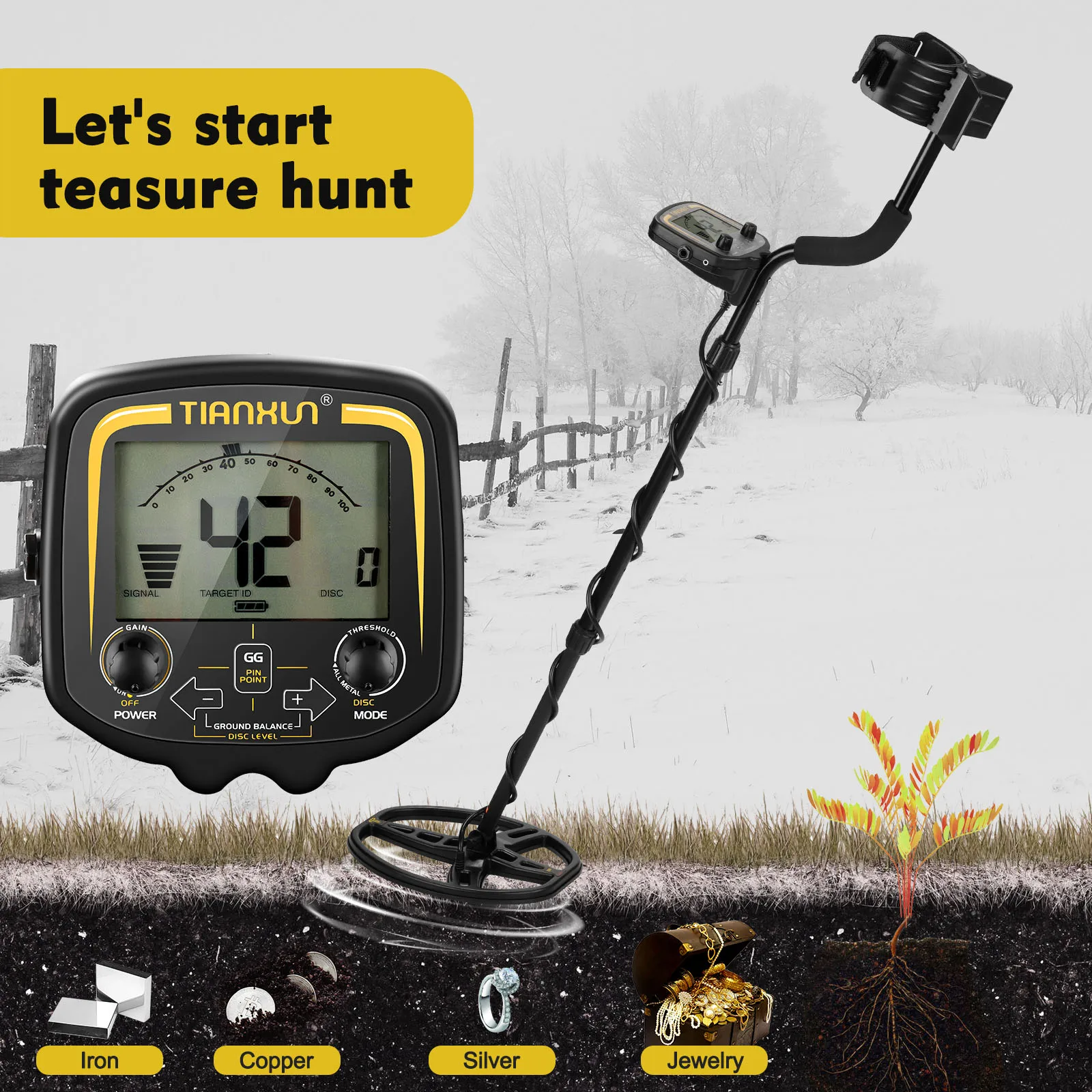 TX-850 Deep Gold Metal Detector Nugget Hunter PinPointing 19 KHZ Frequency Balance Ground Detecting Searcher Finder Seeker