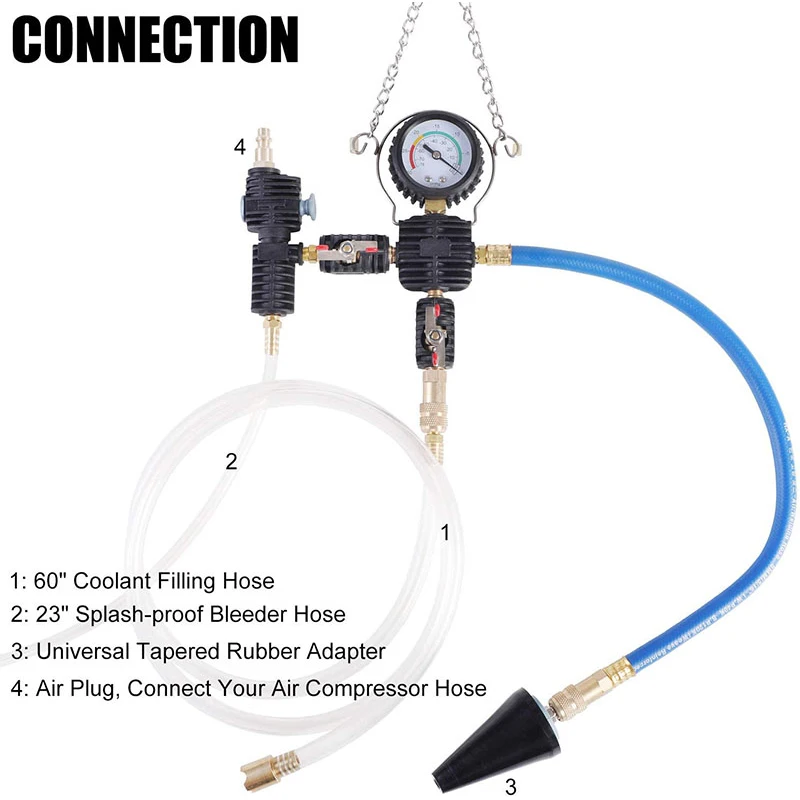 Cooling System Vacuum Purge Radiator Coolant Refill Kit Automotive Water Tank Pneumatic Vacuum Antifreeze Change Filler VT01371