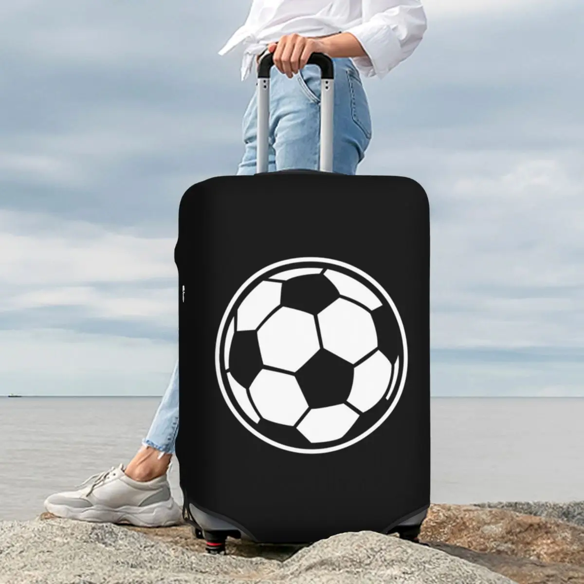 

Soccer Ball Football Icon Suitcase Cover Protection Elastic Travel Luggage Protector Covers for 18-32 Inch