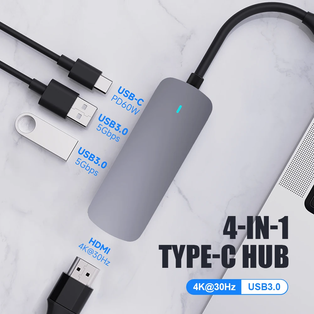 Hub USB 3,1 tipo C a HDMI Multi Splitter Adaptador 4K Thunderbolt 3 USB C Hub con ranura para lector SD TF PD para MacBook Pro Air PC