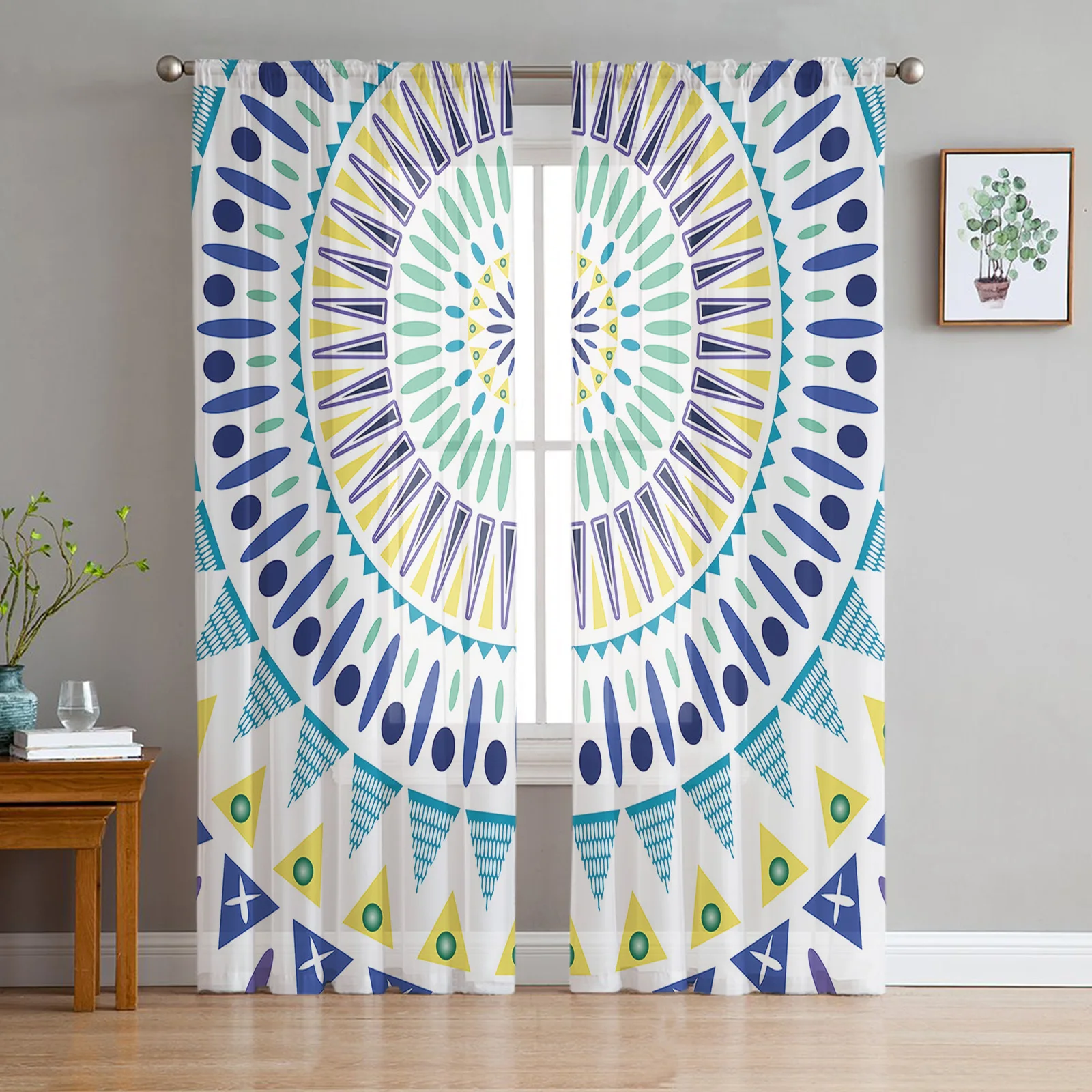 

Mandala Pattern Color Tulle Curtains for Living Room Bedroom Sheer Voile Drapes Modern Printed Design Sheer Curtains