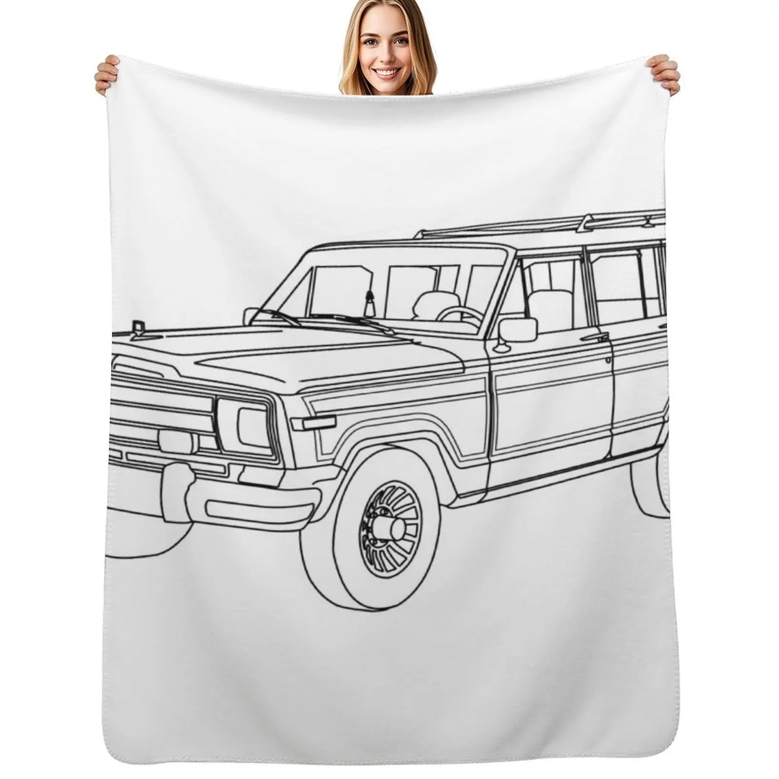 

Grand Wagoneer (SJ) Line Art Throw Blanket Color Fast Cozy Throw Blanket