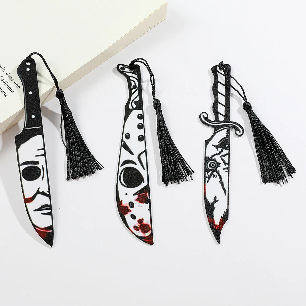 1pcs Acrylic Ghost Bookmark with Black Tassel For Horror Movie Lovers Read Marker Gift for Book Lovers Office Stationery