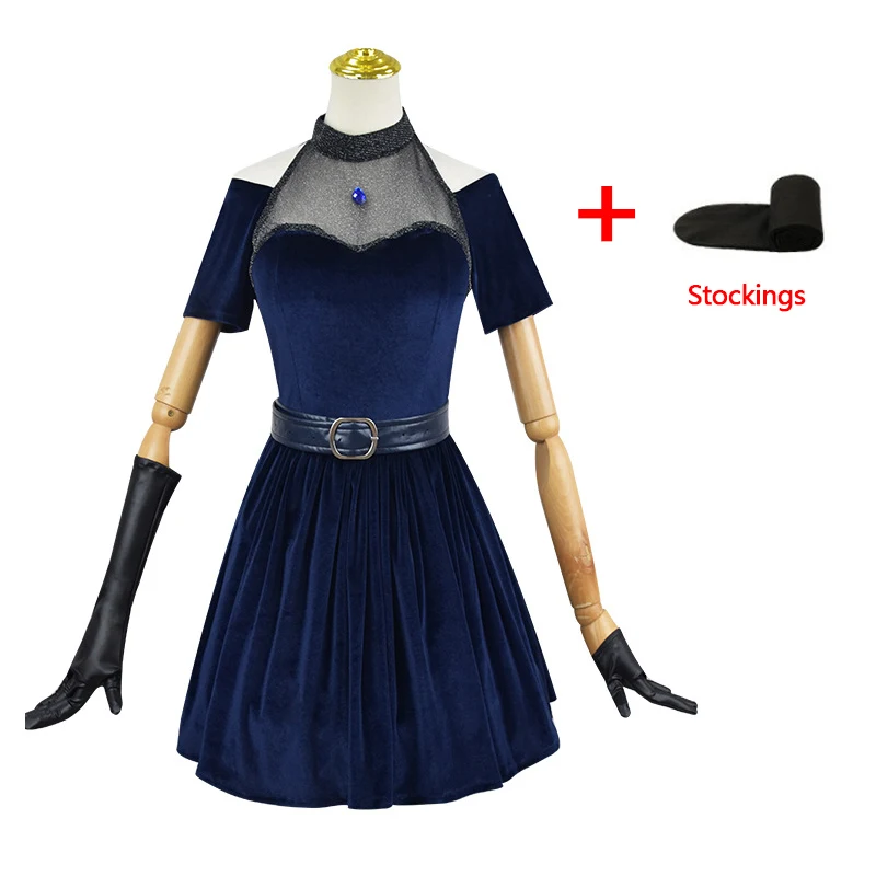 Anime Alien Stage Mizi Cosplay Costume Dark Blue Dresses Gloves Stockings Belt Set Uniform Christmas Halloween Women Party Dress