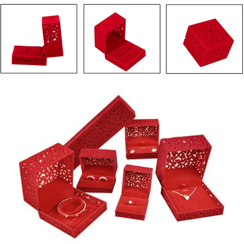 Plastic Jewelry Storage Organizer Velvet Case Cuff Link Package Display Engagement Ring Box Holder Jewelry Box Gift for Women