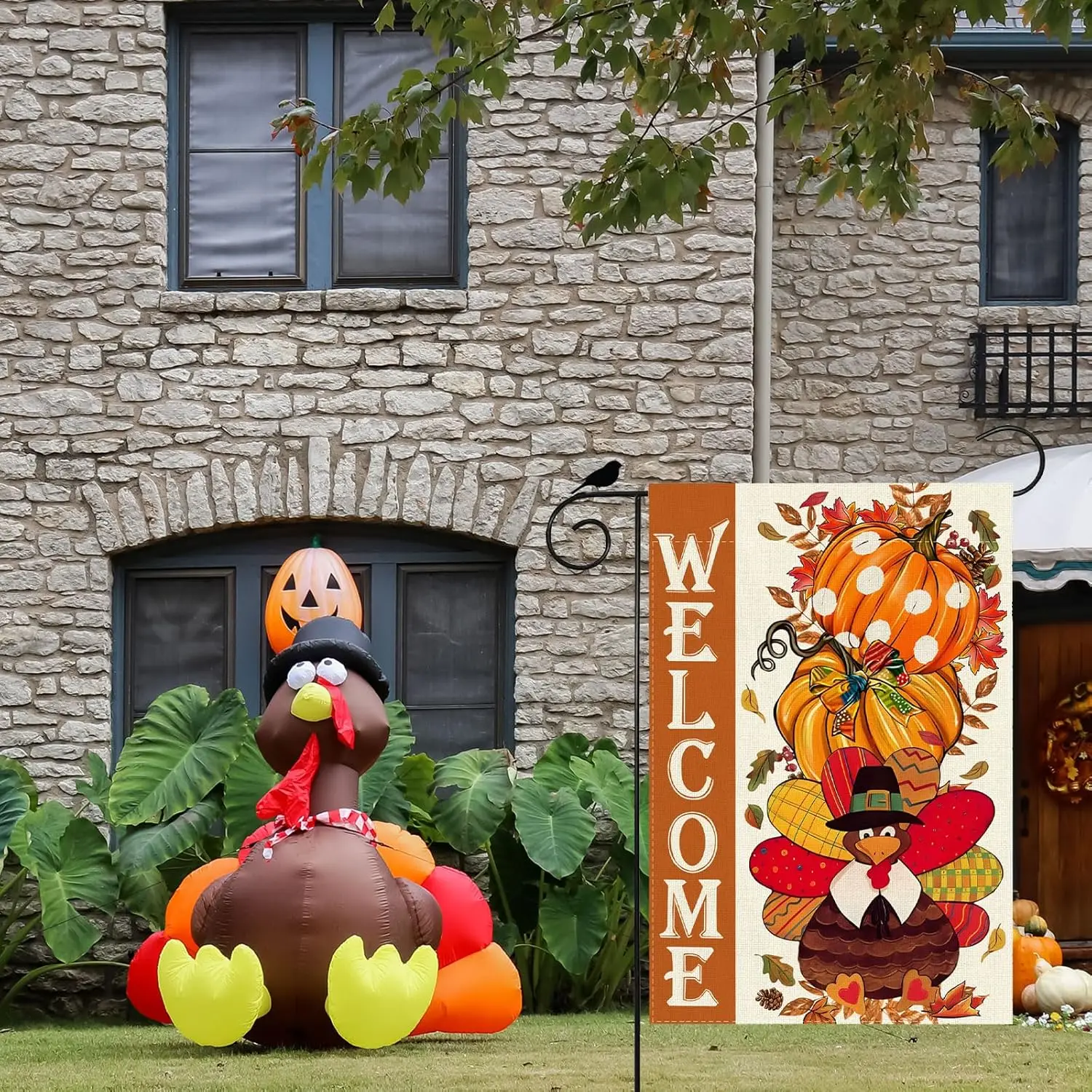 Welcome Thanksgiving turkey Pumpkins Maple Leaves Fall Garden Flag Yard Flag 12x18 Inch Double Sided Small Mini Outdoor Outs SSL