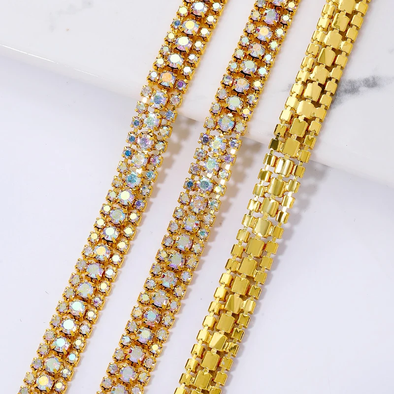 QIAO 1 Yard/3 Yards 9mm Glitzer-Kristall-Strass-Kettenband zum Aufnähen für DIY-Kleidung, Bastelarbeiten und Strass-Kettenbänder – Detail 7