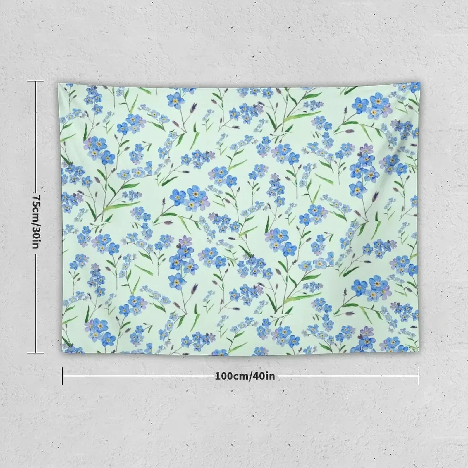 forget me not pattern in green background Tapestry Room Decoration Aesthetic Home Supplies Room Decor Korean Style Tapestry