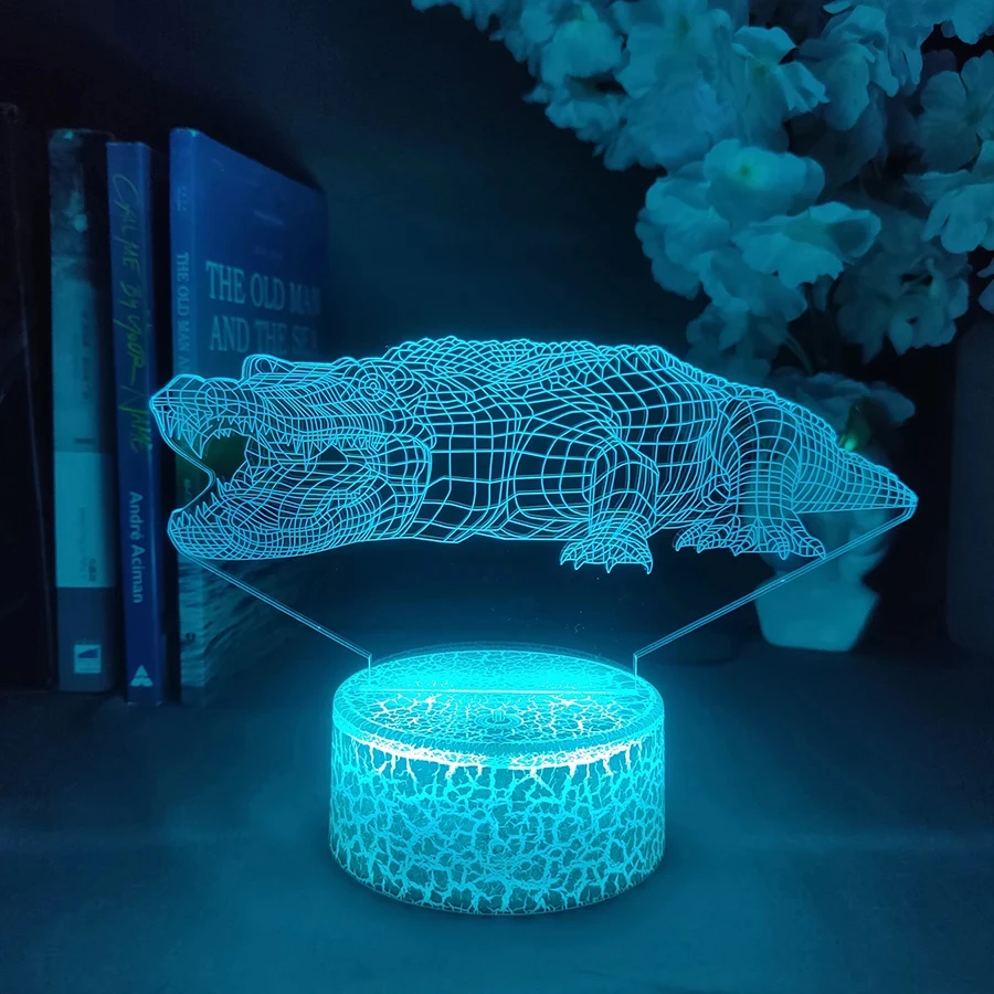 3D Toys Crocodile Night Light 7 Color Changing Desktop Gadget for Kids Bedroom Decoration Table Lamp Art Design Animal LED