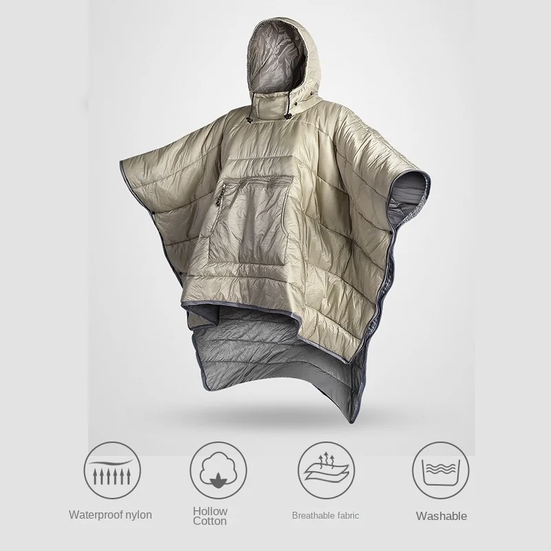 

Outdoor Functional Clothing Camping Warm Cotton-padded Jacket Hooded Cloak Waterproof Nylon Cloak Riding Windproof Quilt