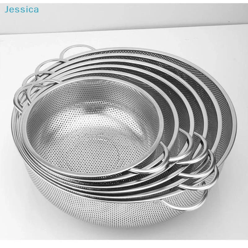 ♥Stainless Steel Kitchen Hole Dense Mesh Sifter Colander Strainer Sieve Baskets for Washing Fruits/Vegetables/Rice