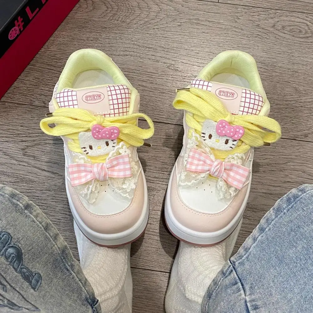 

Милая спортивная обувь Hello Kitty для девочек, аниме Sanrios Kawaii, розовая обувь для отдыха с героями мультфильмов, милые туфли на толстой подошве, милые студенческие туфли