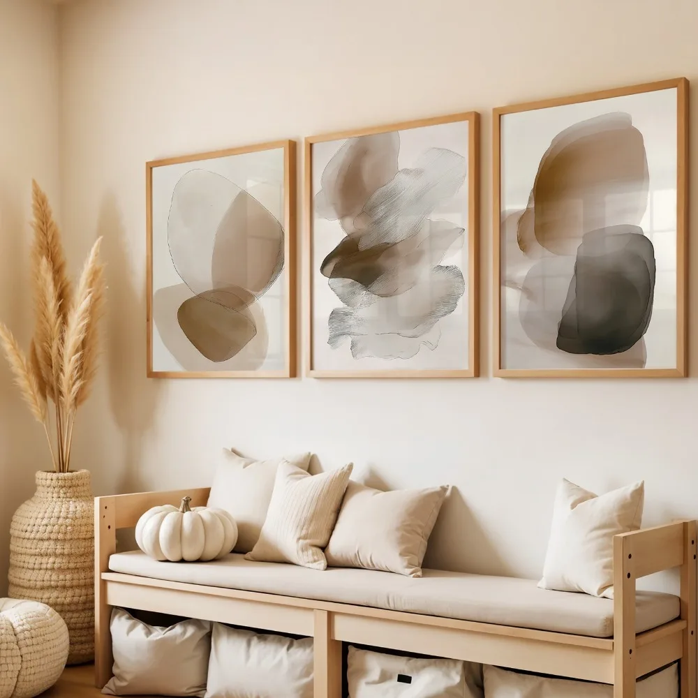 3pcs frameless Canvas Painting 3pcs/set Nordic Brown & Beige Canvas Printing Abstract Neutral Earth Tones Scandinavian Wall Art