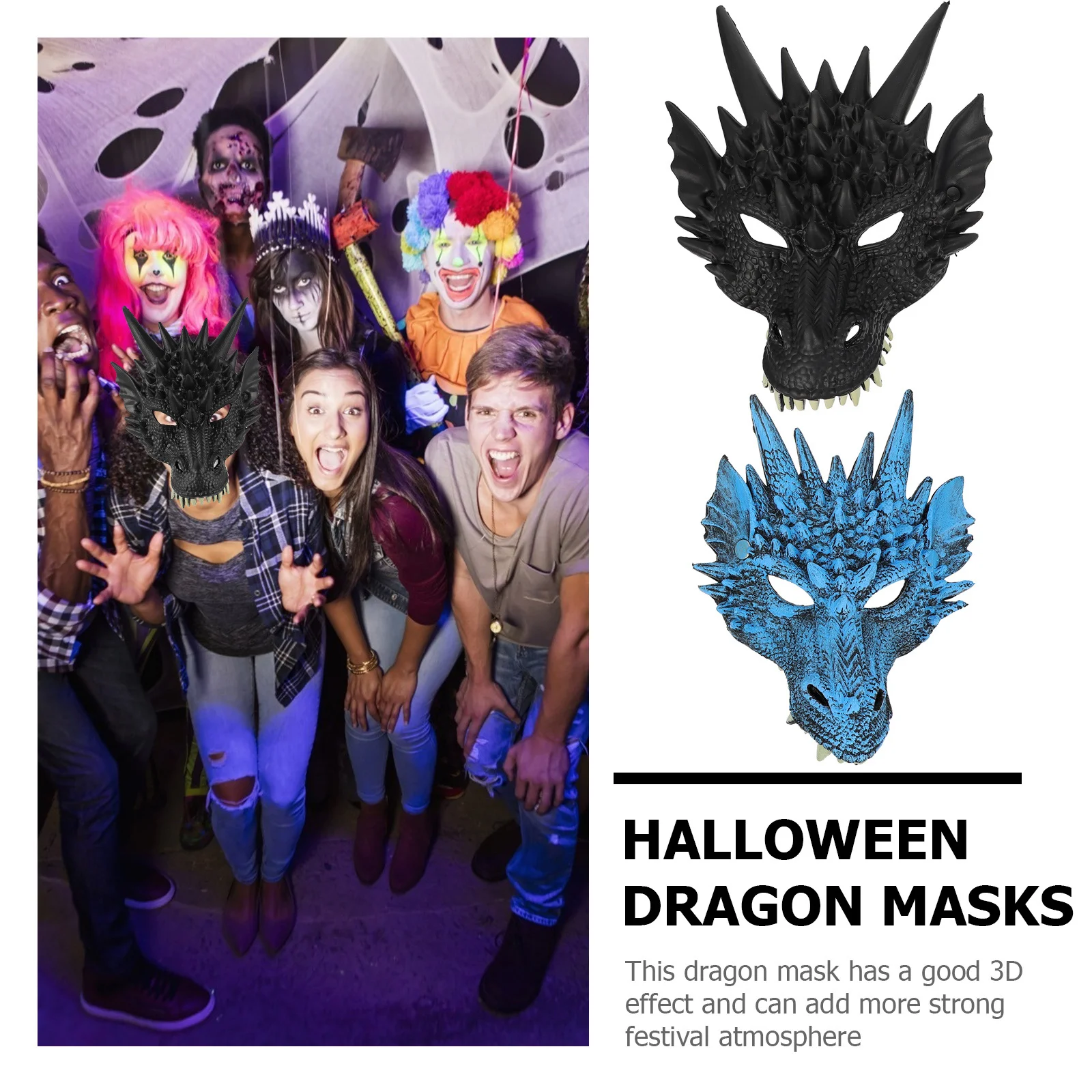 2 pçs máscaras de dragão 3d festa de halloween cosplay adereços máscaras faciais de animais vívido festival suprimentos cosplay máscara de festa