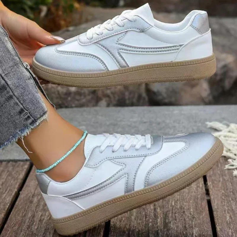 Women Colorblock Flat Casual Sneakers, Soft Bottom Low-Top Trainers, Lightweight Comfortable Outdoor Sport Shoes