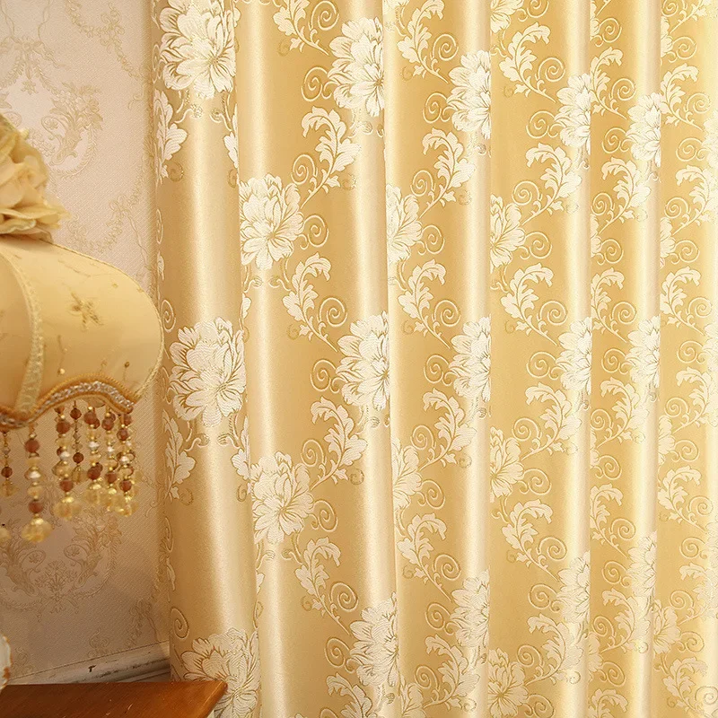 European Luxury Gold Floral Curtains for Bedroom Windows Treatment Window Curtain Living Room Cortinas