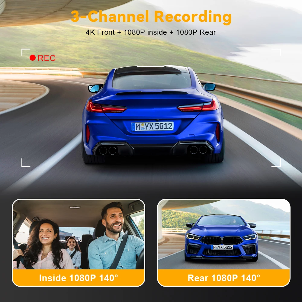WIFI Dash Cam 3 Camera 4K UHD Car DVR 2/3Lens Camera Video Recorder Black Box GPS Dash Cam Auto Loop Recording Car Accessories