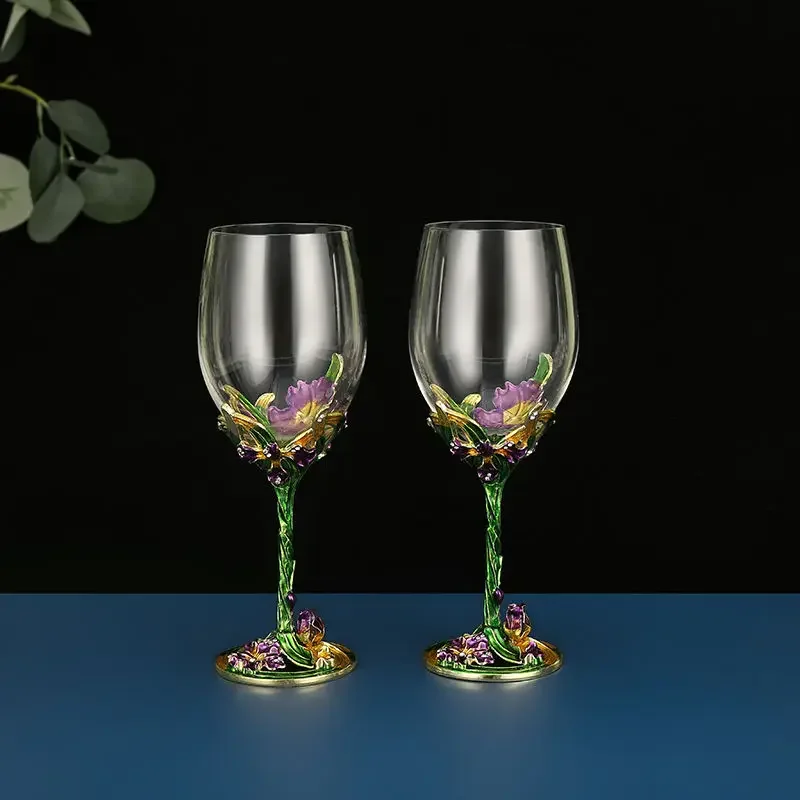 Creative Enamel Iris Glass cup Champagne Flutes Crystalline Party Gift Toasting Glass Goblet Crystal Anniversary unique mug
