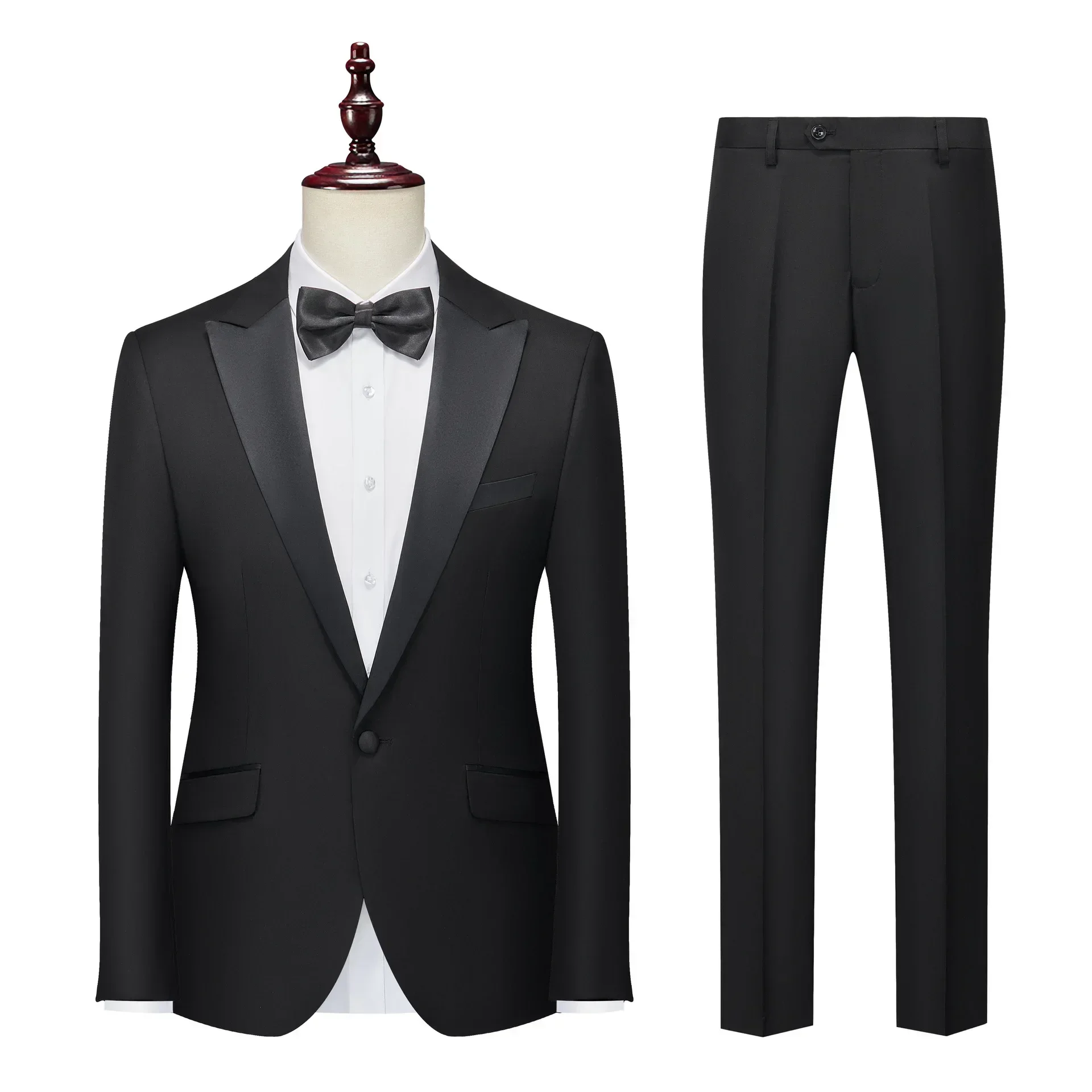 High Quality Men Suit 3 Pieces Set Wedding Elegant Blazers Bow Collar Luxury Jacket Pants Vest Formal CoatSkinny Dress